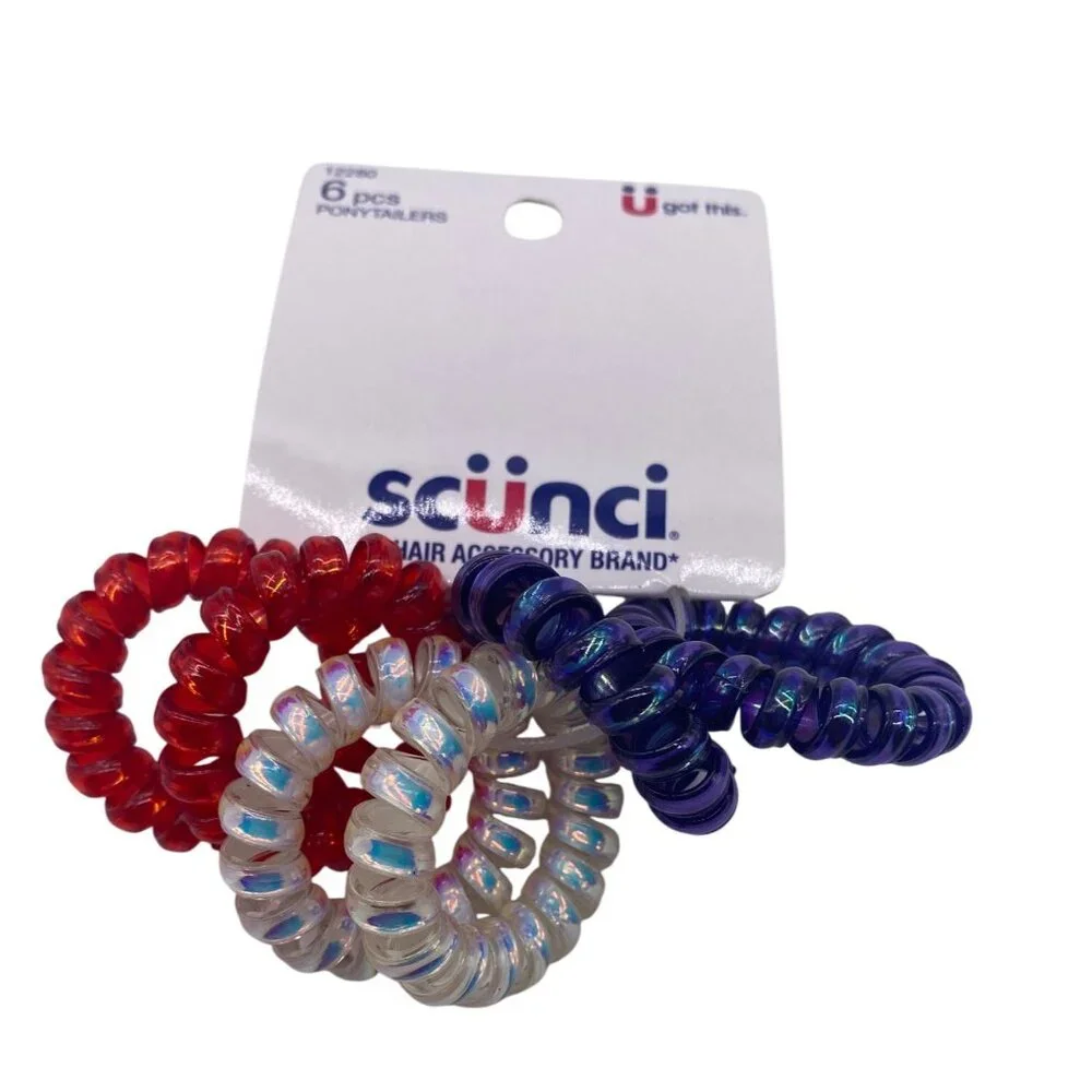 Scunci U Got This Hair‎ Coils Ponytailers Red White & Blue Spiral Design 12280
